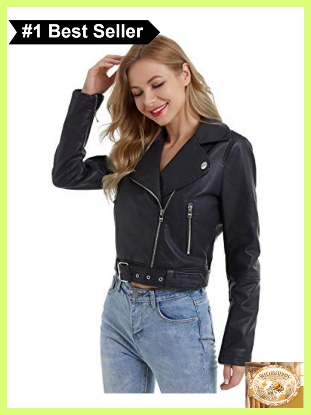 Faux Leather Jacket Slim Belted PU Moto Coat Notch Lapel